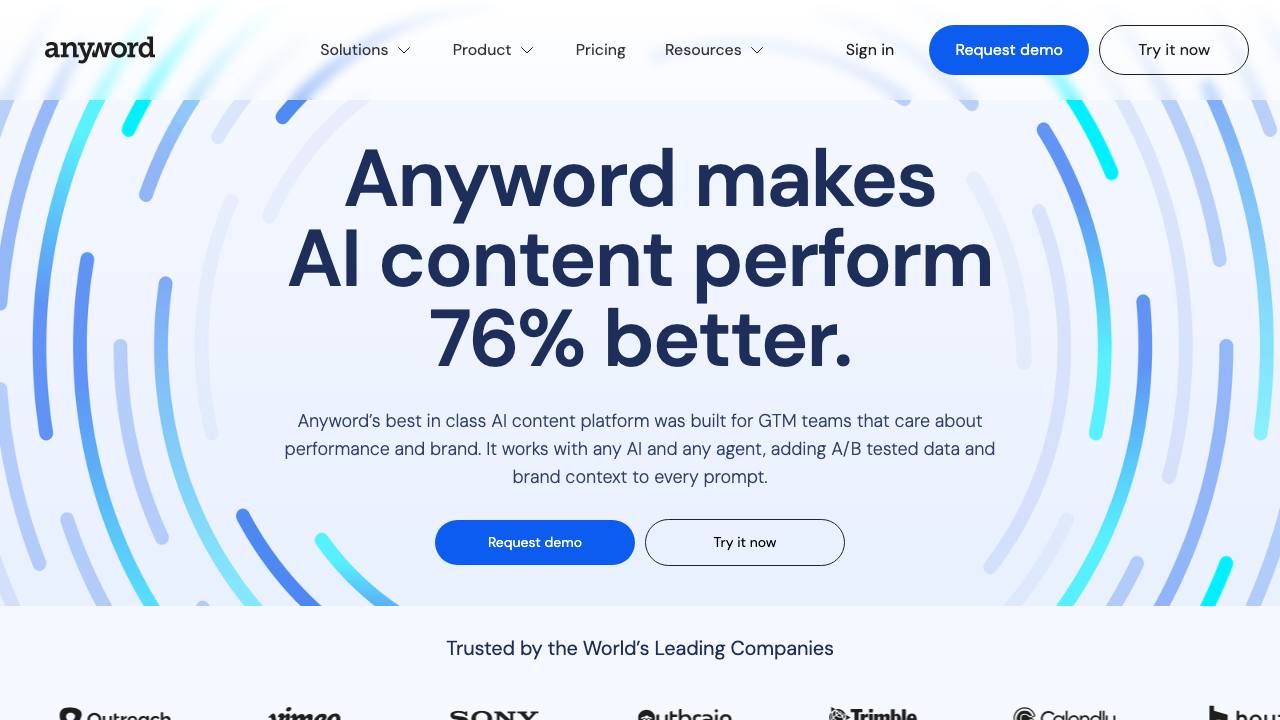 Anyword homepage screenshot