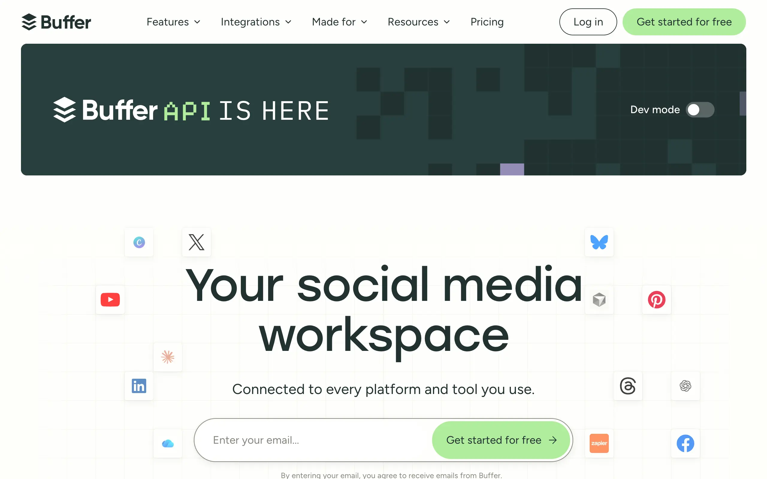 Buffer homepage screenshot