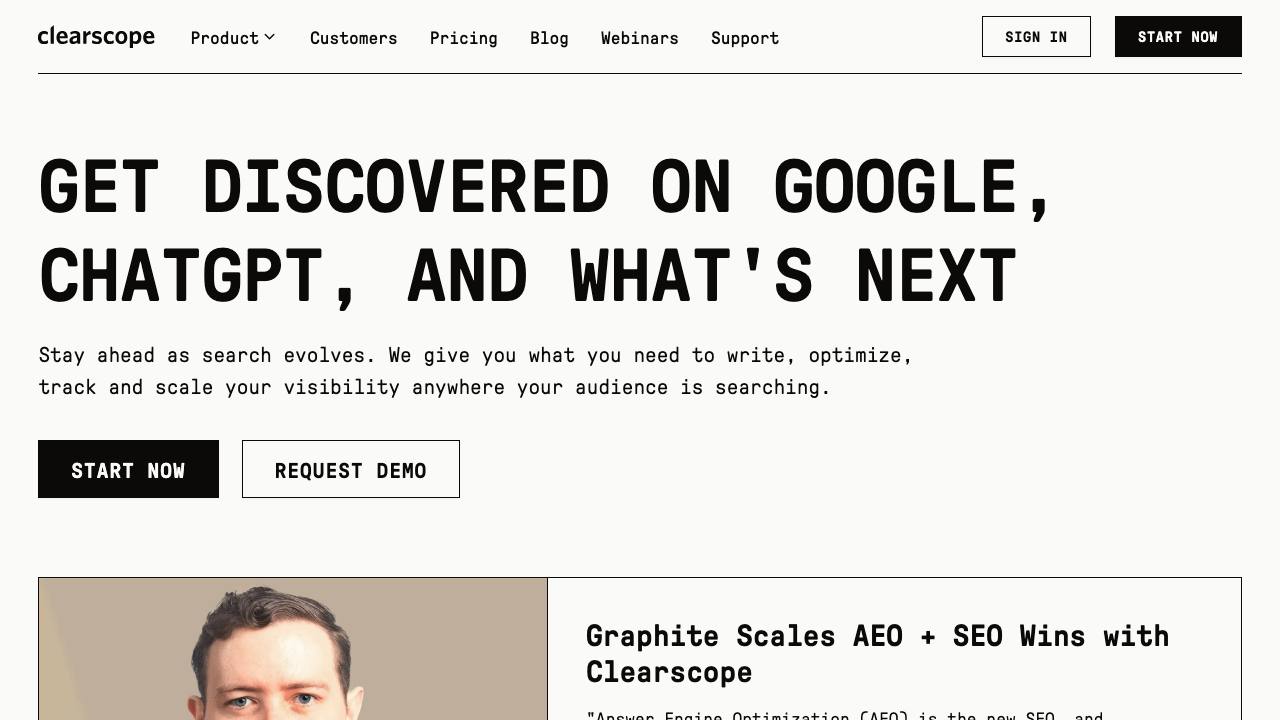 Clearscope homepage screenshot