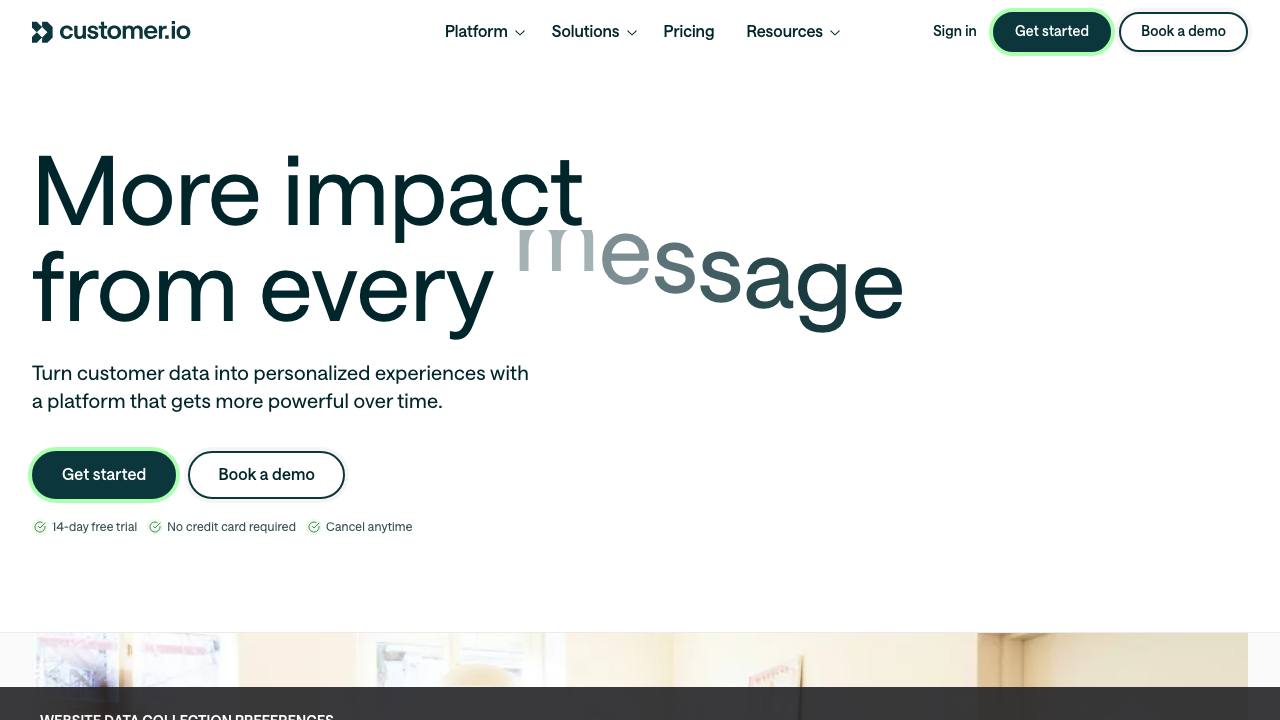 Customer.io homepage screenshot