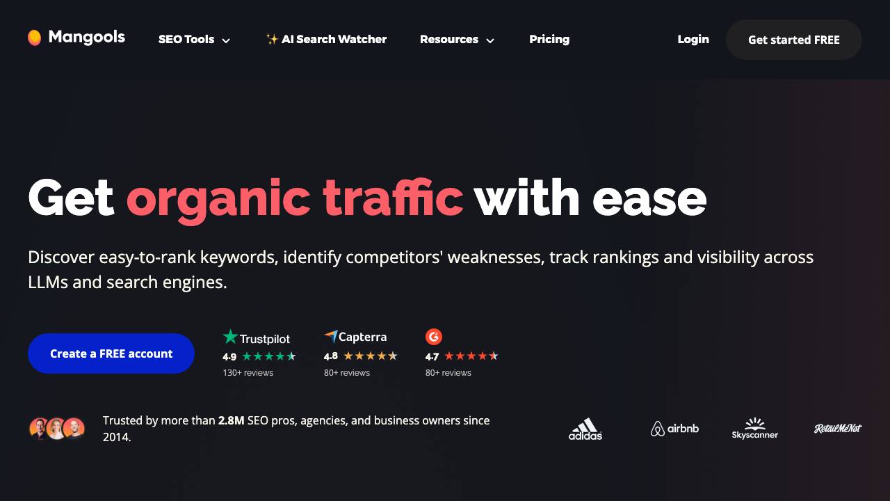 Mangools homepage screenshot