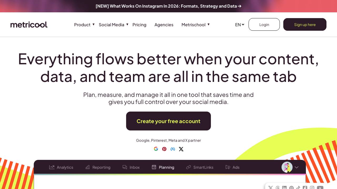 Metricool homepage screenshot