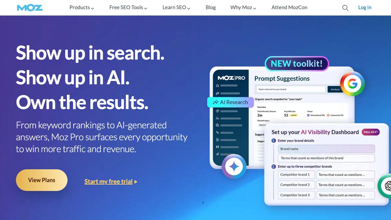 Moz Pro homepage screenshot