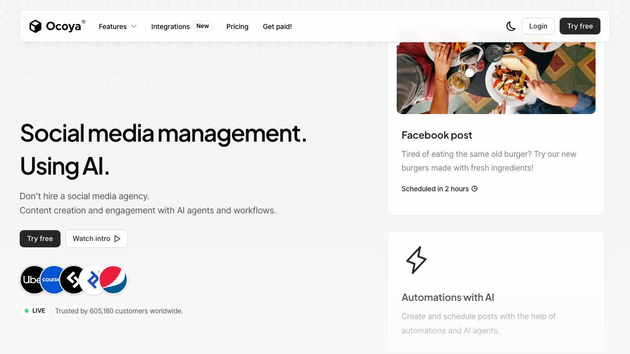 Ocoya homepage screenshot