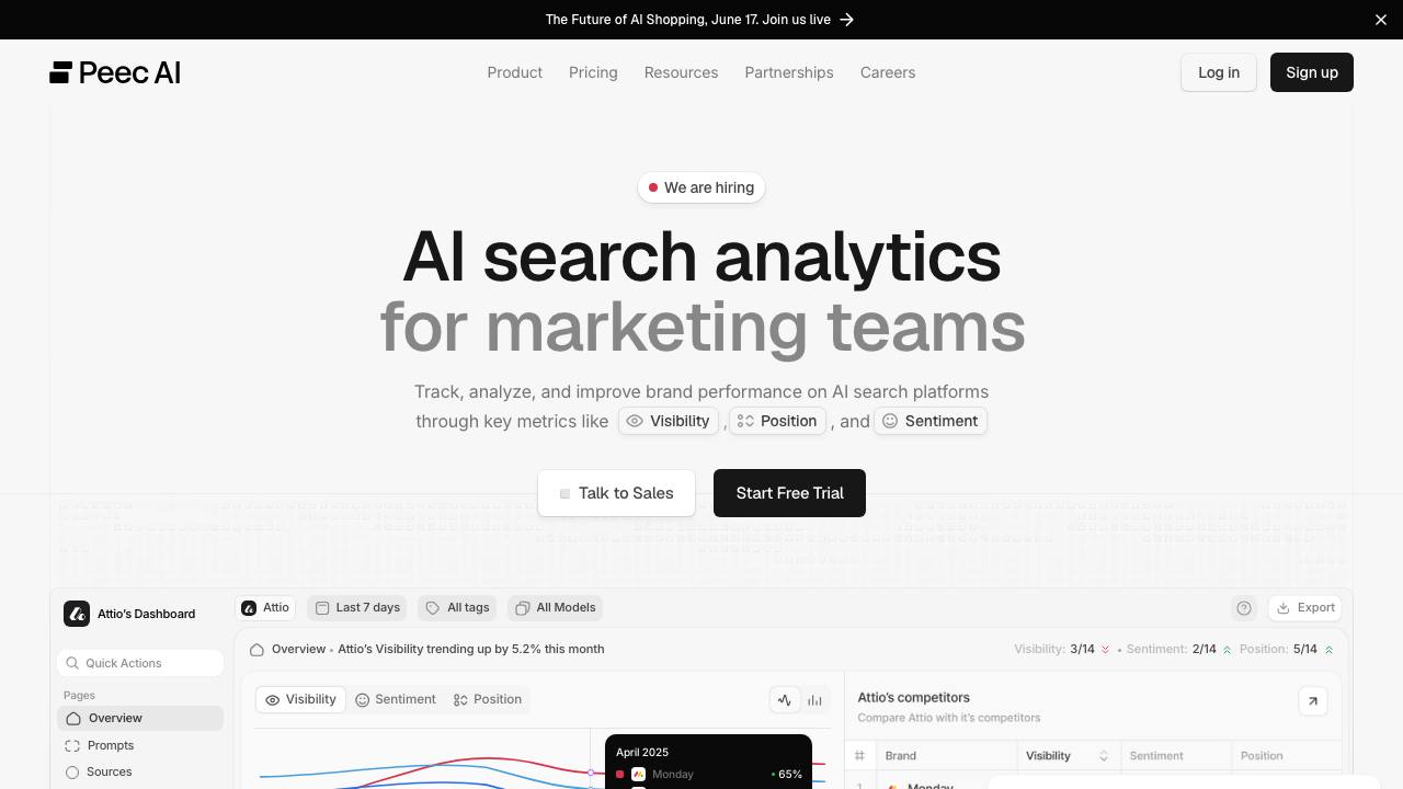Peec AI homepage screenshot