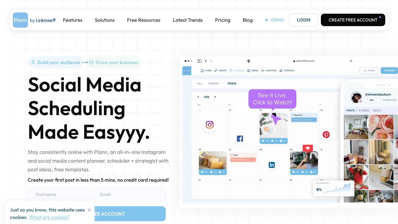 Plann homepage screenshot