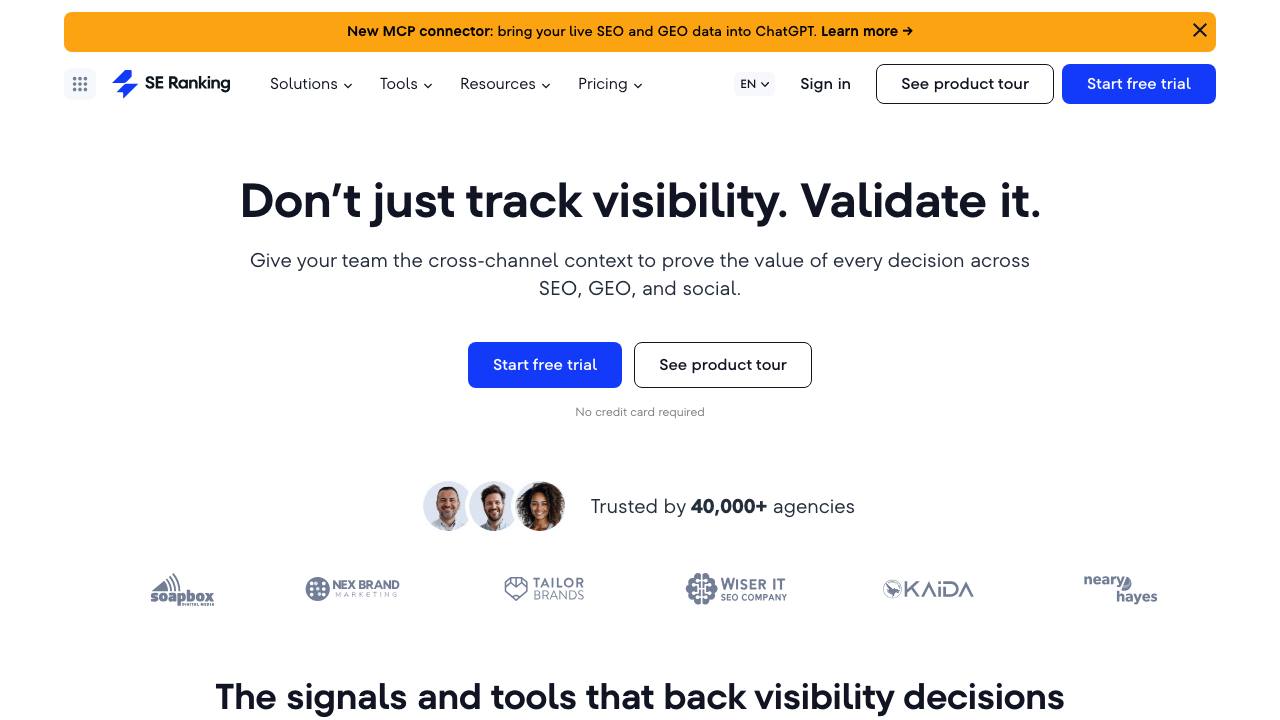 SE Ranking homepage screenshot