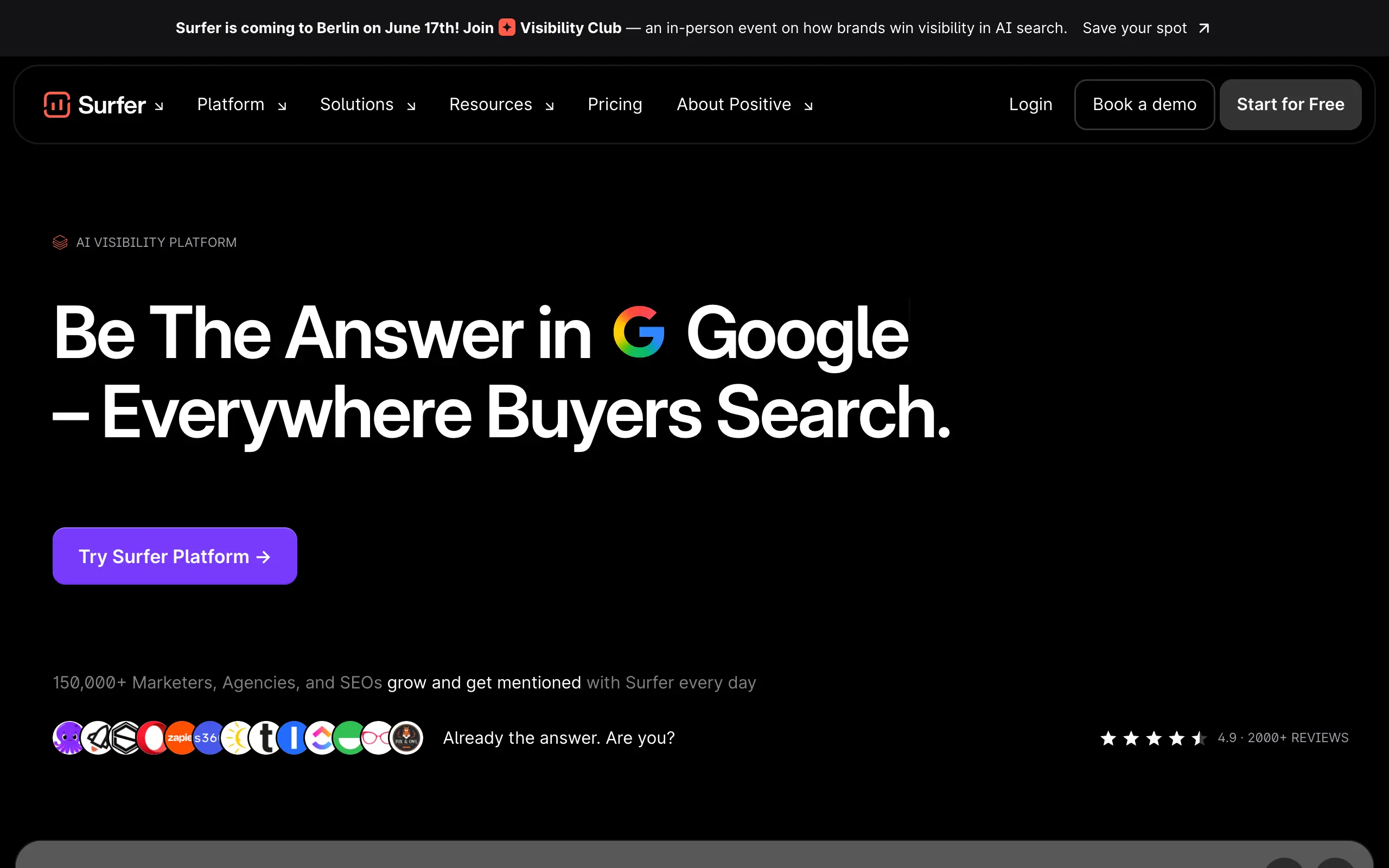 Surfer SEO homepage screenshot