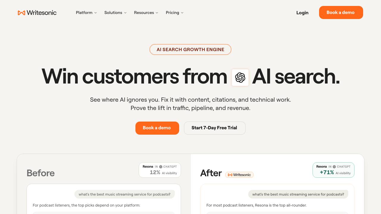 Writesonic homepage screenshot